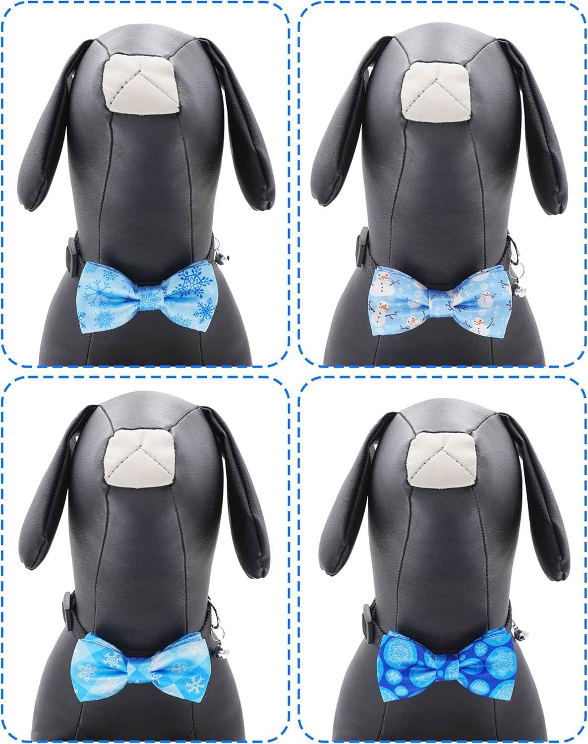 PET SHOW 10 Pack Winter Big Dog Bow Ties for Large Medium Dogs Sliding Collar Attachments Snowflake Bowties Snowman Bowknots Holiday Party Pet Grooming Accessories(Large)