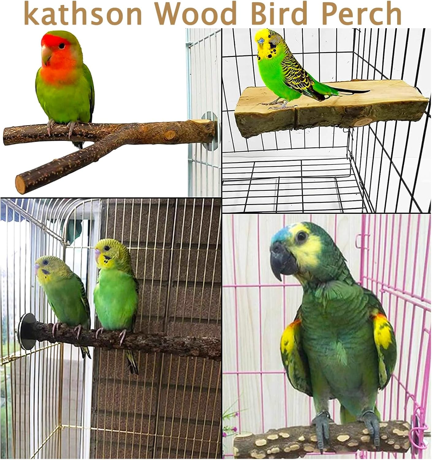 kathson Natural Bird Perches Wood Bird Flat Perch Parrot Swing Parakeet Platform Chew Toys Paw Grinding Stick Cage Accessories Exercise Toy for Cockatiels Budgies Lovebirds Conures Finches