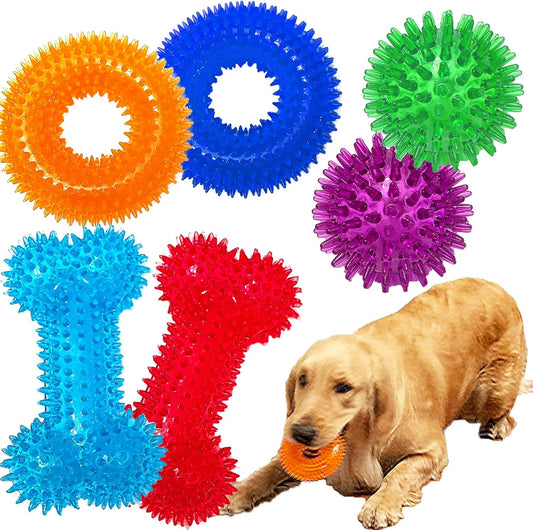 Jalousie Dog Squeaky Toys Value Set Non-Toxic Squeaky Balls Toss Fetch TPR Rubber Puppy Toys Spikey Dog Chew Toy for Small Medium Breed Pet Toys for Puppy (6 Pack Assorted)