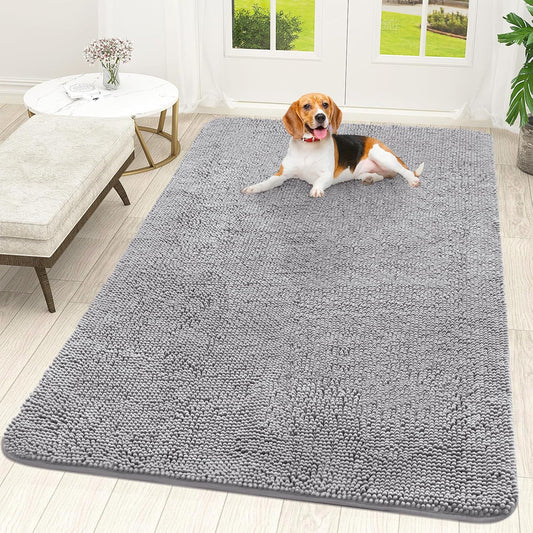 OLANLY Dog Door Mat for Muddy Paws 70x46, Absorbs Moisture and Dirt, Absorbent Non-Slip Washable Doormat, Quick Dry Chenille Mud Mat for Dogs, Entry Indoor Entryway Carpet for Inside Floor, Light Grey