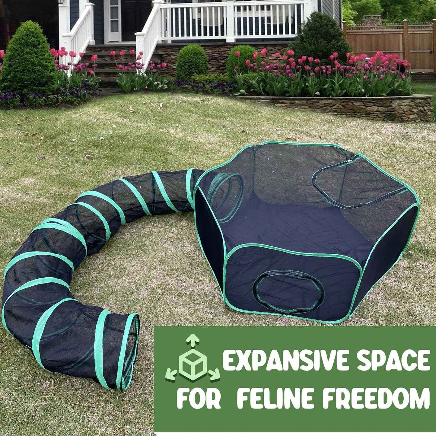Pawtenda Outdoor Cat Enclosures for Indoor Cats, Portable Cat Tents for Outside, Outdoor Catio, Enclosed Cat Playpen with Tunnel, Pet Tents for Cats, Rabbit, Puppy and Other Small Animal