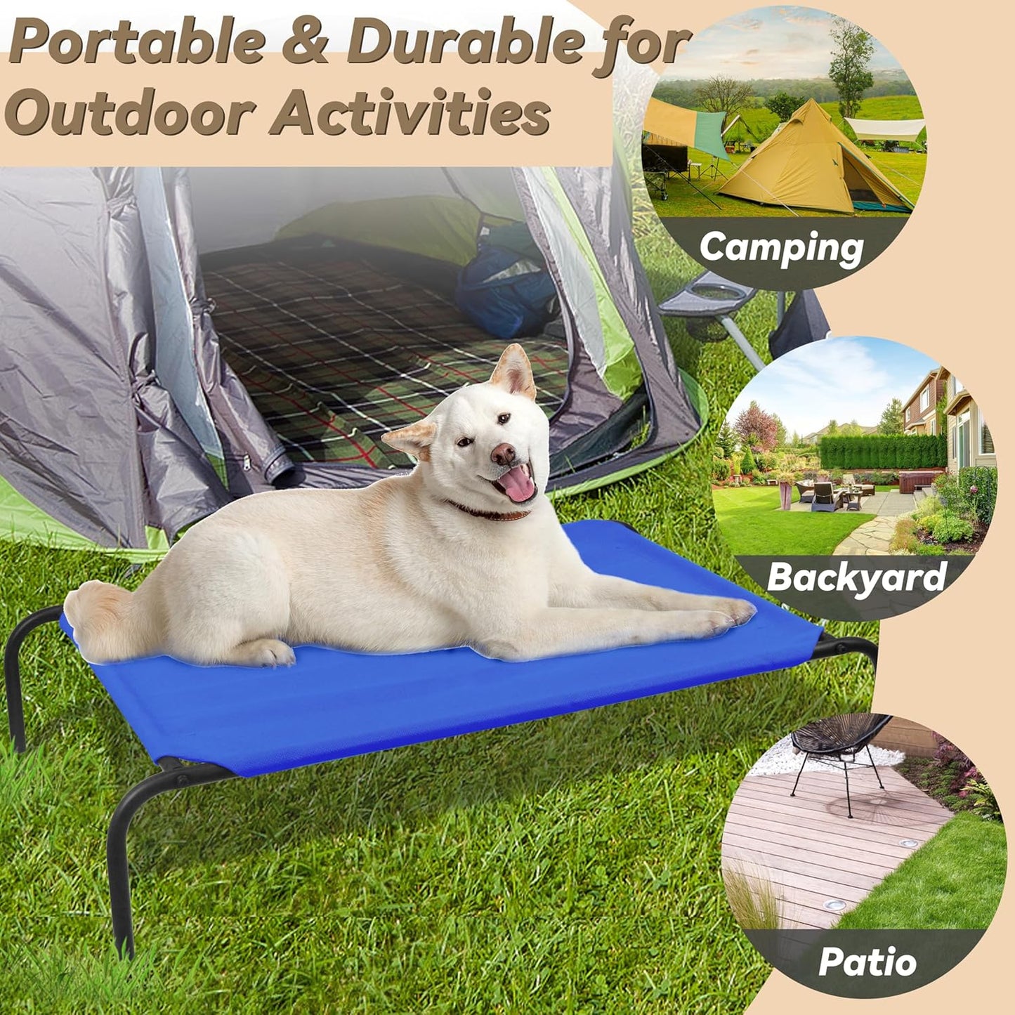 PHYEX Elevated Dog Bed for Large Dogs, Raised Dog Bed with Breathable Mesh, Dog Cot Bed with Sturdy Steel Frame for Indoor & Outdoor Use, Non Slip, Easy to Clean, 50.5 Inches, Blue