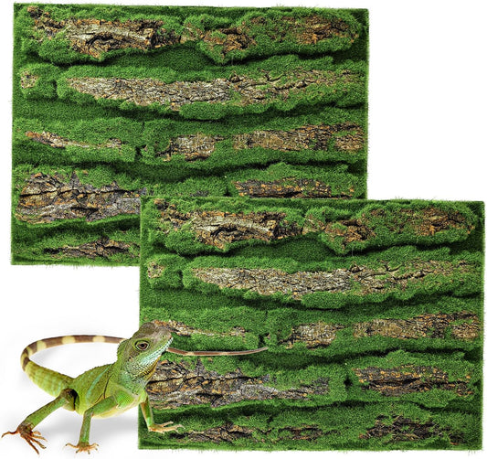 15.75x11.81in Reptile Terrarium Cork Background,Bearded Dragon Tank Bark Backdrop Wall Decor with Artificial Moss for Gecko Lizard Tortoise Frog Chameleon(2Pcs)