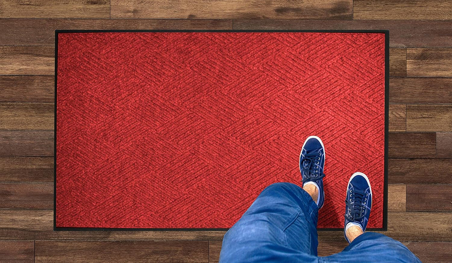 M+A Matting WaterHog Diamond | Commercial-Grade Entrance Mat with Rubber Border – Indoor/Outdoor, Quick Drying, Stain Resistant Door Mat (Solid Red, 3' x 4')