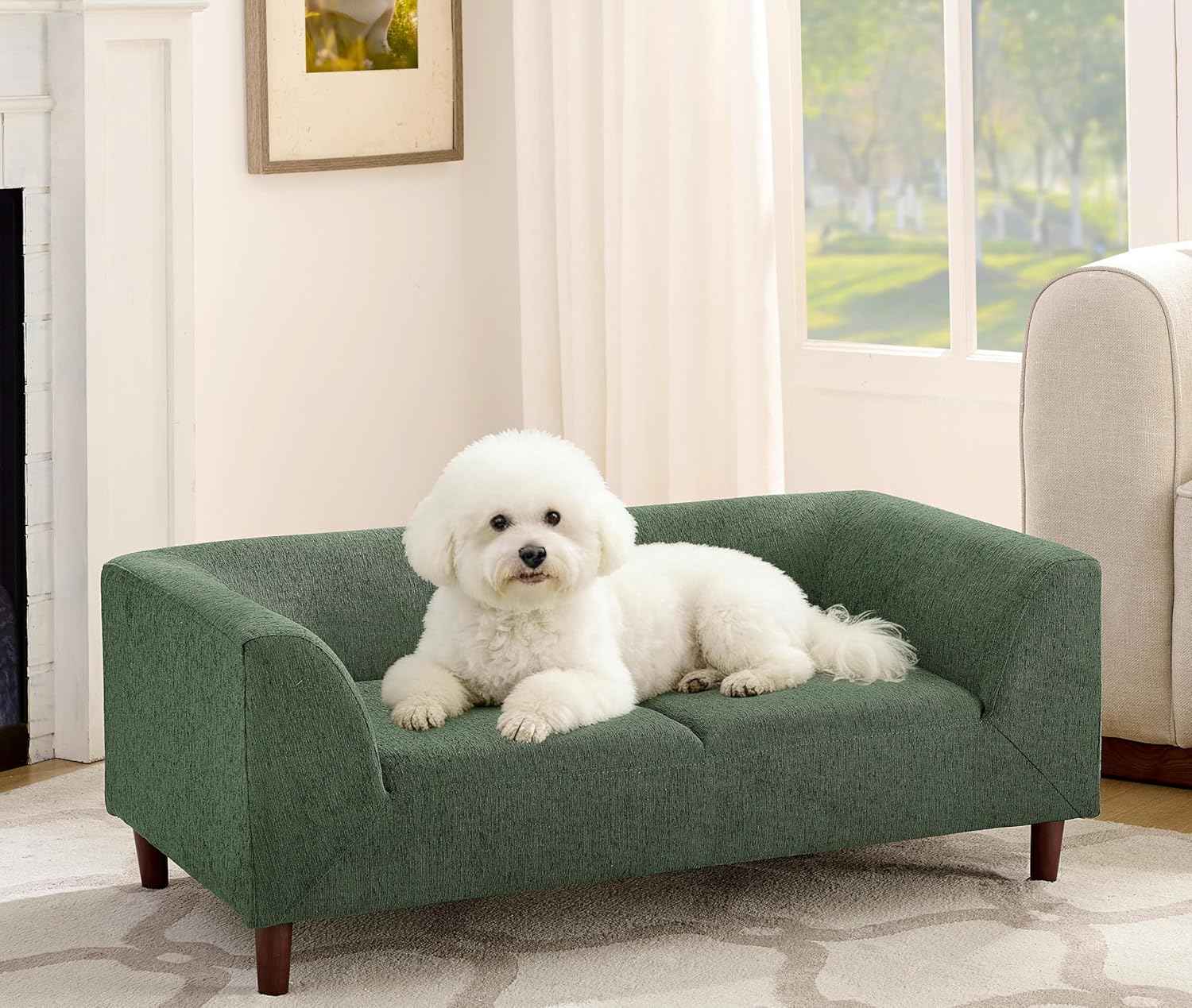 Dog Sofa Couch for Medium Dogs, Memory Foam Dog Sofa Bed, Modern Elevated Pet Couch Bed with Wooden Legs for Medium Dogs, Green