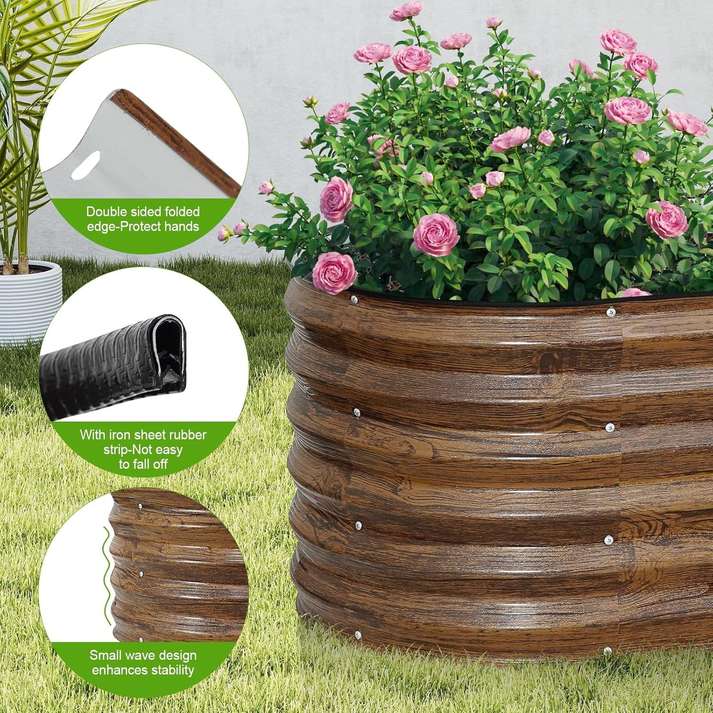 Galvanized Raised Garden Bed Outdoor- 6x2x1.4ft Oval Steel Raised Beds for Gardening, Metal Planter Box with Protective Strip and Gloves for Vegetables, Flowers, Fruits (Brown)