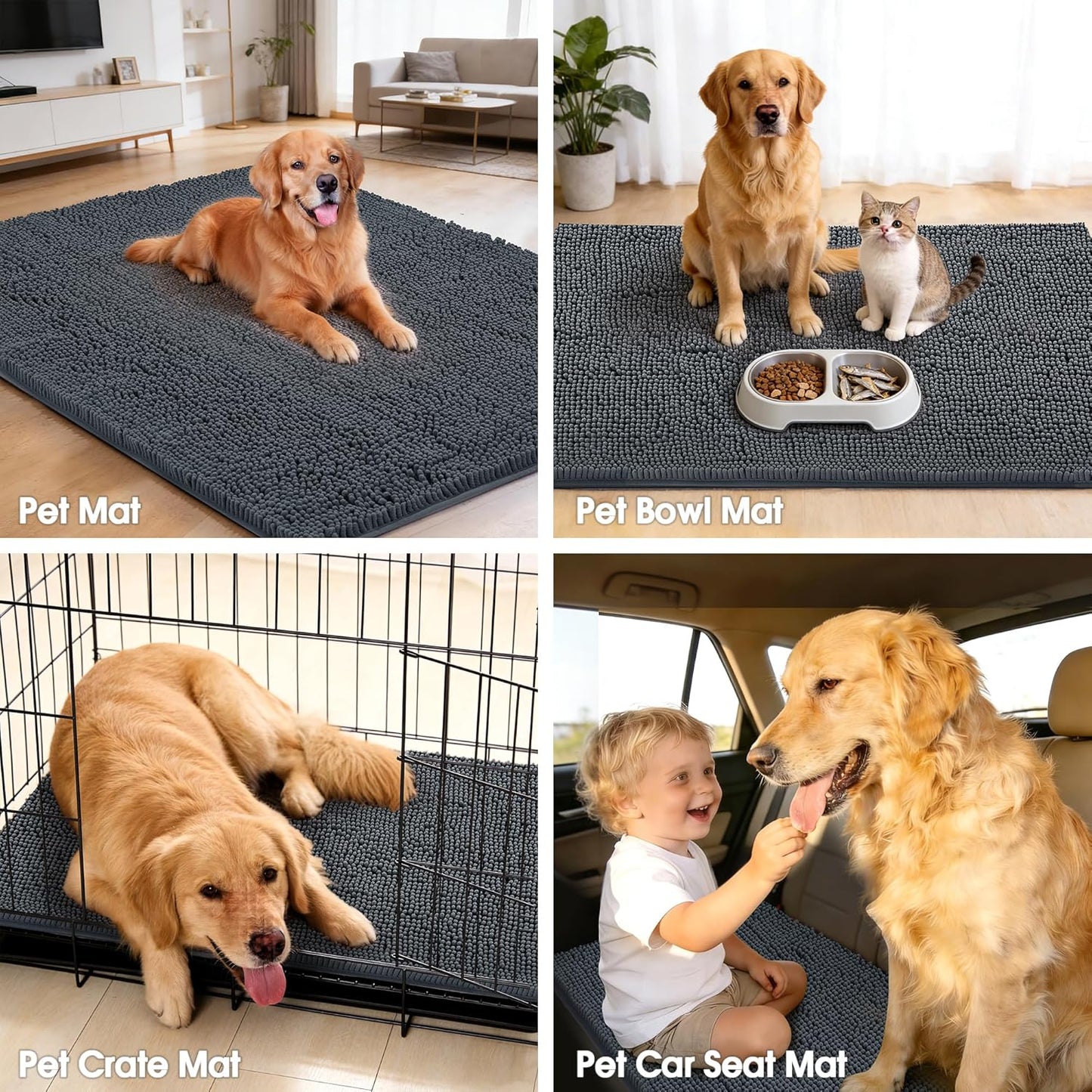 Super Absorbent Dog Door Mat for Muddy Paws, 72"x24" Dirt Trapper Non-Slip Chenille Mat for Mud Dogs, Machine Washable Quick Dry Indoor Entryway Rug,Dark Grey