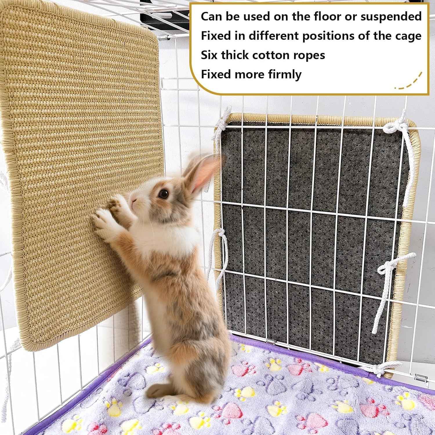 3Pcs Rabbit Scratching Pad 16 ×12'' Natural Sisal Bunny Scratch Pad Sugar Glider Hammock Climbing Cage Mat for Rabbit Bunny Guinea Pig Chinchilla