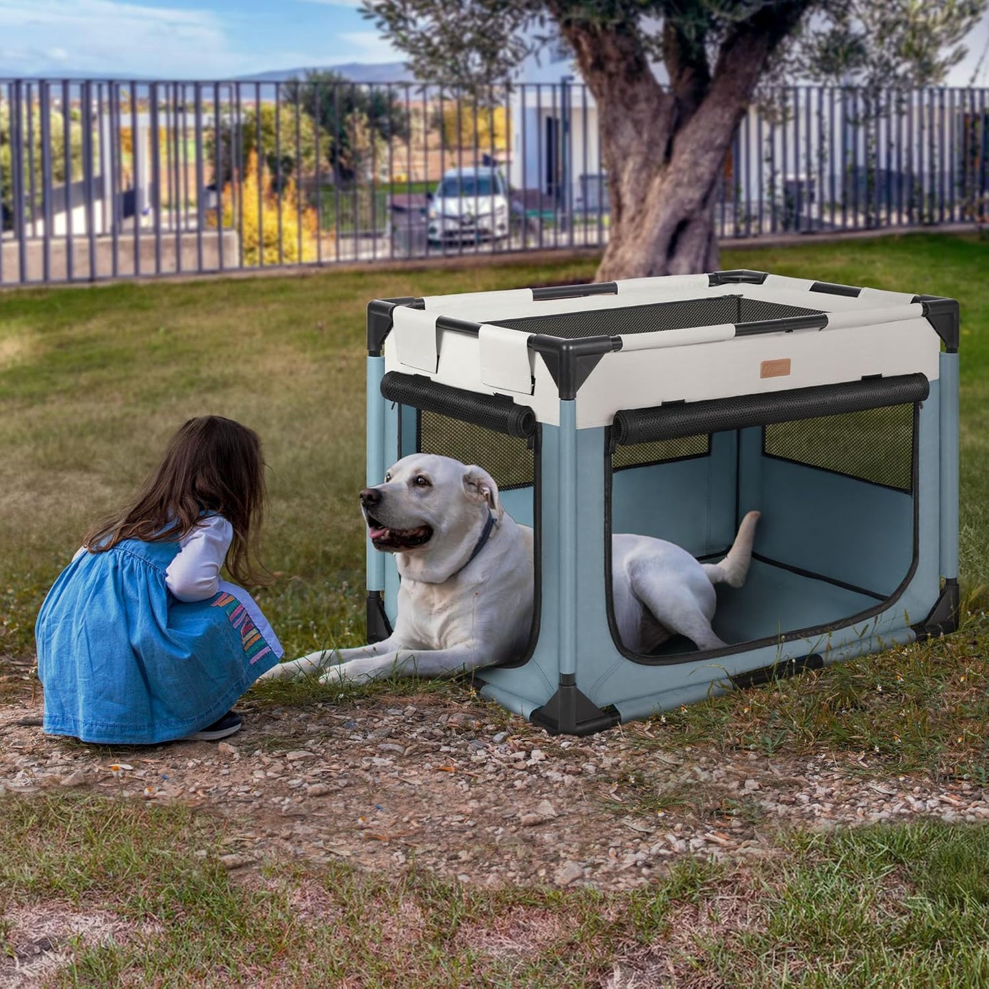 Akinerri Dog Crate, Dog Playpen, Large Blue