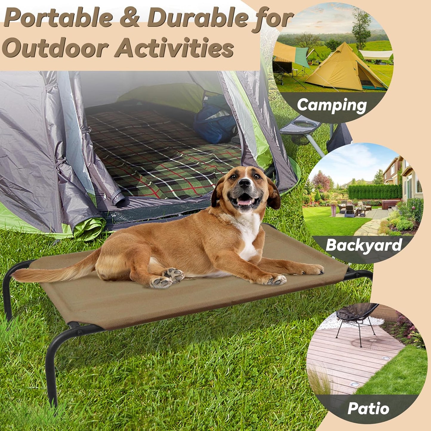 PHYEX Elevated Dog Bed for Medium Dogs, Raised Dog Bed with Breathable Mesh, Dog Cot Bed with Sturdy Steel Frame for Indoor & Outdoor Use, Non Slip, Easy to Clean, 43.5 Inches, Brown