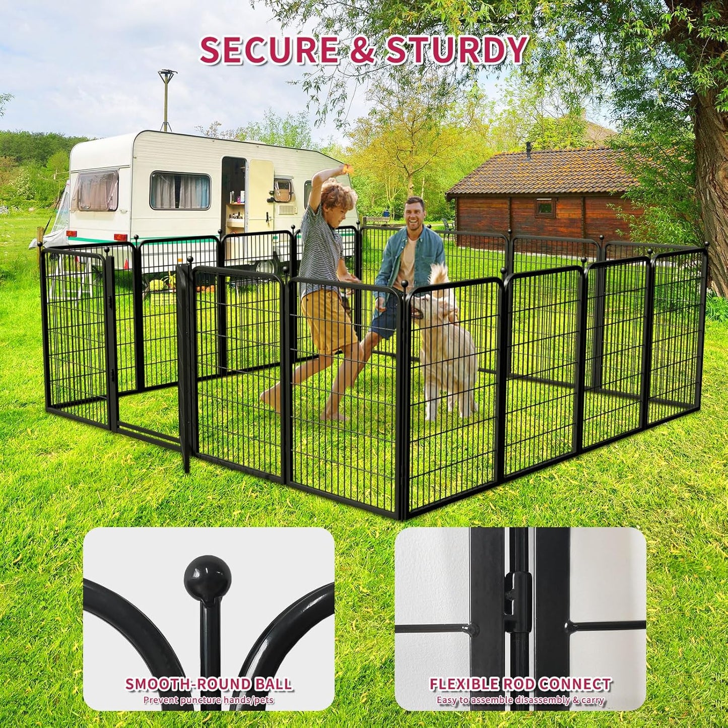 Dog Playpen, 40 inch 8 Panels Dog Fence with Extra Wide Gate, No-Tripped Pet Playpen Rustproof Dog Pen Indoor Puppy Playpen for Temporary Containment, Portable Pet Fence for RV Camping