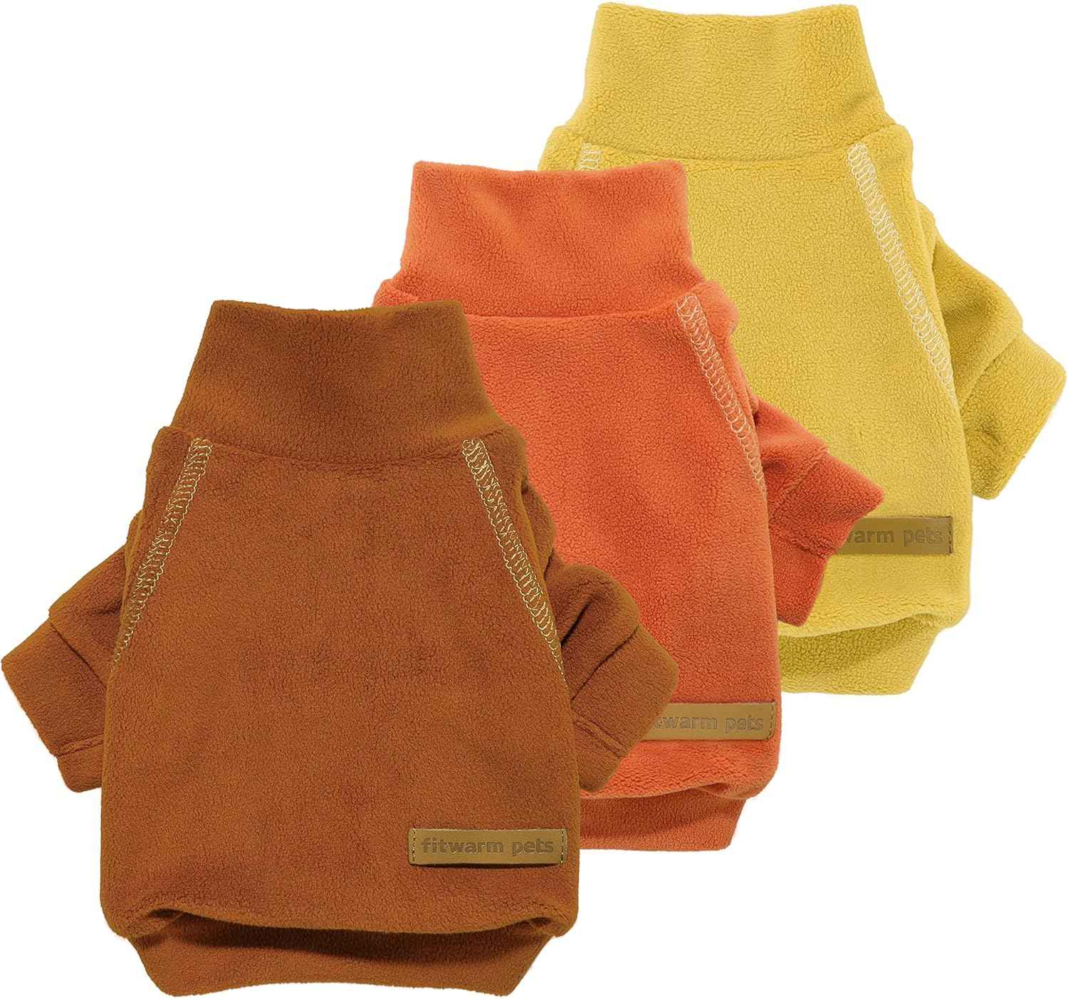Fitwarm 3 Pack Classic Fleece Dog Sweater, Turtleneck Dog Sweatshirt, Winter Clothes for Small Dogs Boy Girl, Pet Pullover Jumper, Cat Apparel, Orange, Yellow, Coffee, XL