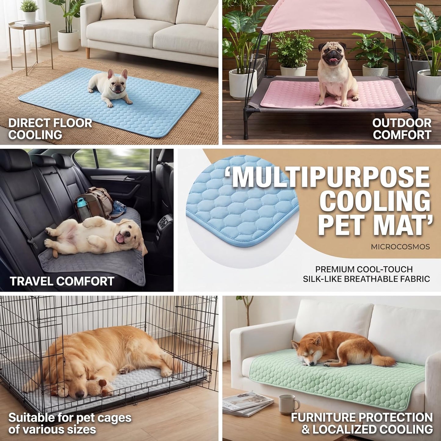 MICROCOSMOS Summer Cooling Mat & Sleeping Pad- Water Absorption Top, Materials Safe, Easy Carry, EZ Clean. Keep Cooling for Pets, Kids and Adults.(Pink, 28" x 22")
