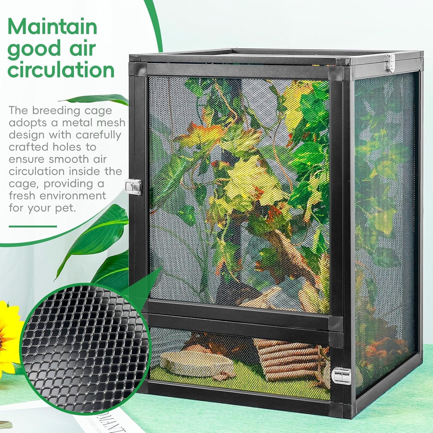 13 Gal Detachable and Foldable Reptile Butterfly Cage Terrarium, 360° Observation, Airflow, Interaction in Gecko Tank for Crested Geckos, Leopard Geckos, Chameleons, Bearded Dragons