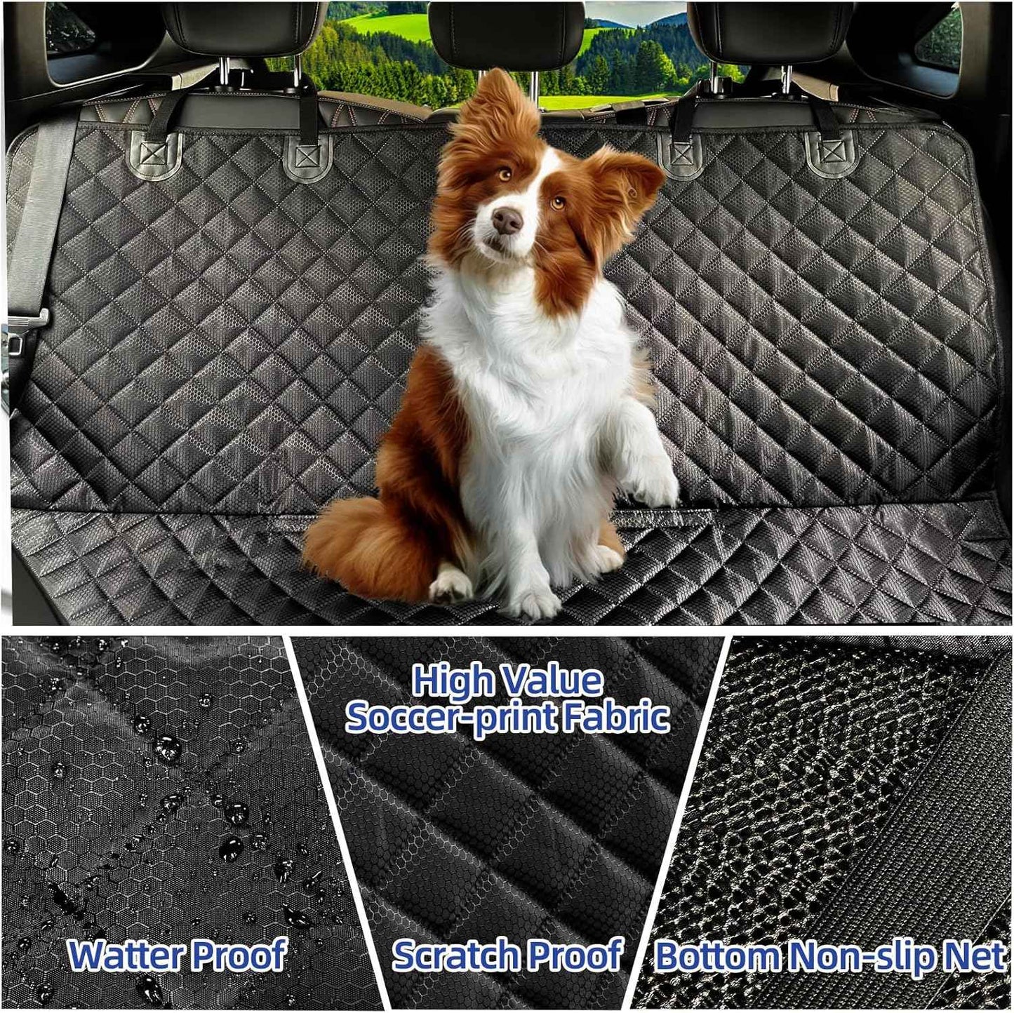 JSTHT Dog Car Seat Cover for Back Seat Waterproof Bench Seat Cover Protector Nonslip Durable Soft Pet Dog Back Seat Cover for Car, Truck, & SUV (Black)