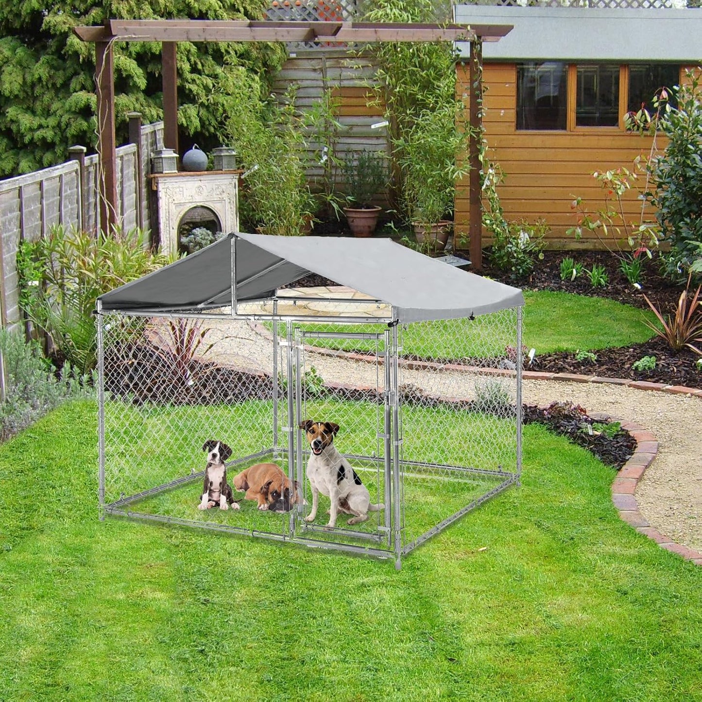 6x6FT Heavy Duty Outdoor Dog Kennel,Heavy Duty Dog Cage with Roof, Outdoor Dog Kennel, Dog Playpen Outdoor,Covered Dog Outside Kennel,Water-Resistant Canopy, for Medium and Large Dogs