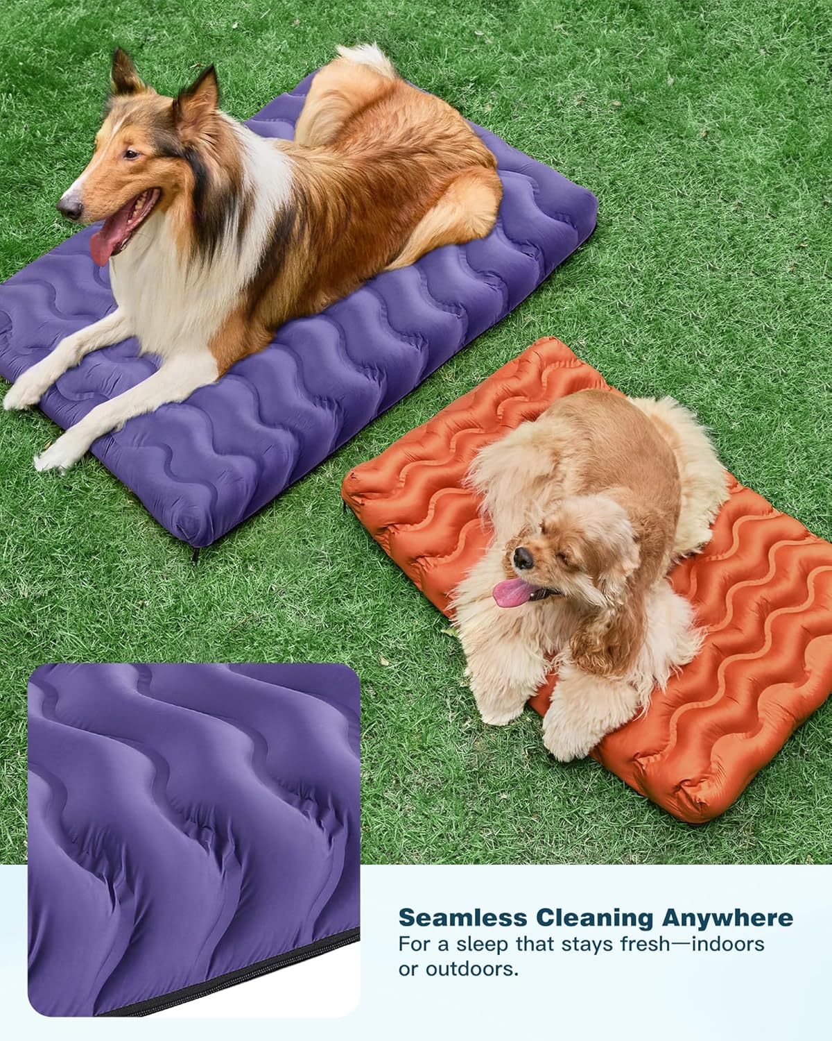 Washable Dog Bed, Cooling Dog Crate Bed Mat with Memory Foam, Water-Resistant Outdoor Dog Bed for Large Medium Small Dogs