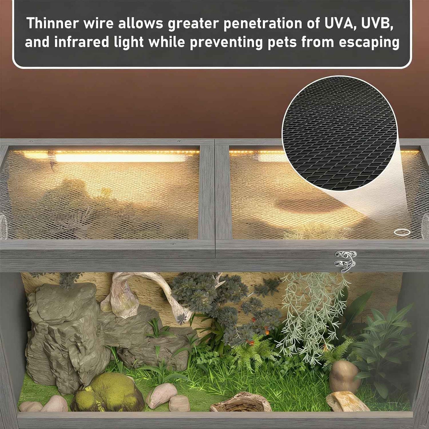 COCO DESIGN 45 Gallon Reptile Tank, Bearded Dragon Tank Reptile Enclosure with Mesh Top Fron, Integrated Sliding Lockable Doors with Storage Cabinet Large Habitat for Snake Tank Lizard Turtle