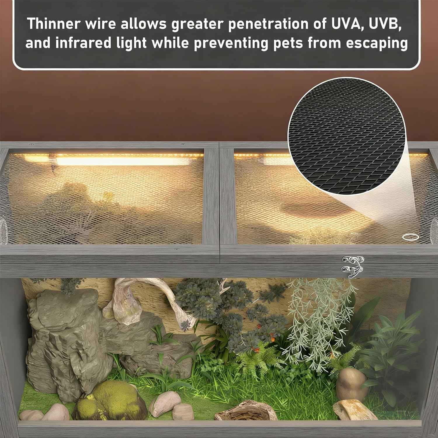 COCO DESIGN 45 Gallon Reptile Tank, Bearded Dragon Tank Reptile Enclosure with Mesh Top Fron, Integrated Sliding Lockable Doors with Storage Cabinet Large Habitat for Snake Tank Lizard Turtle