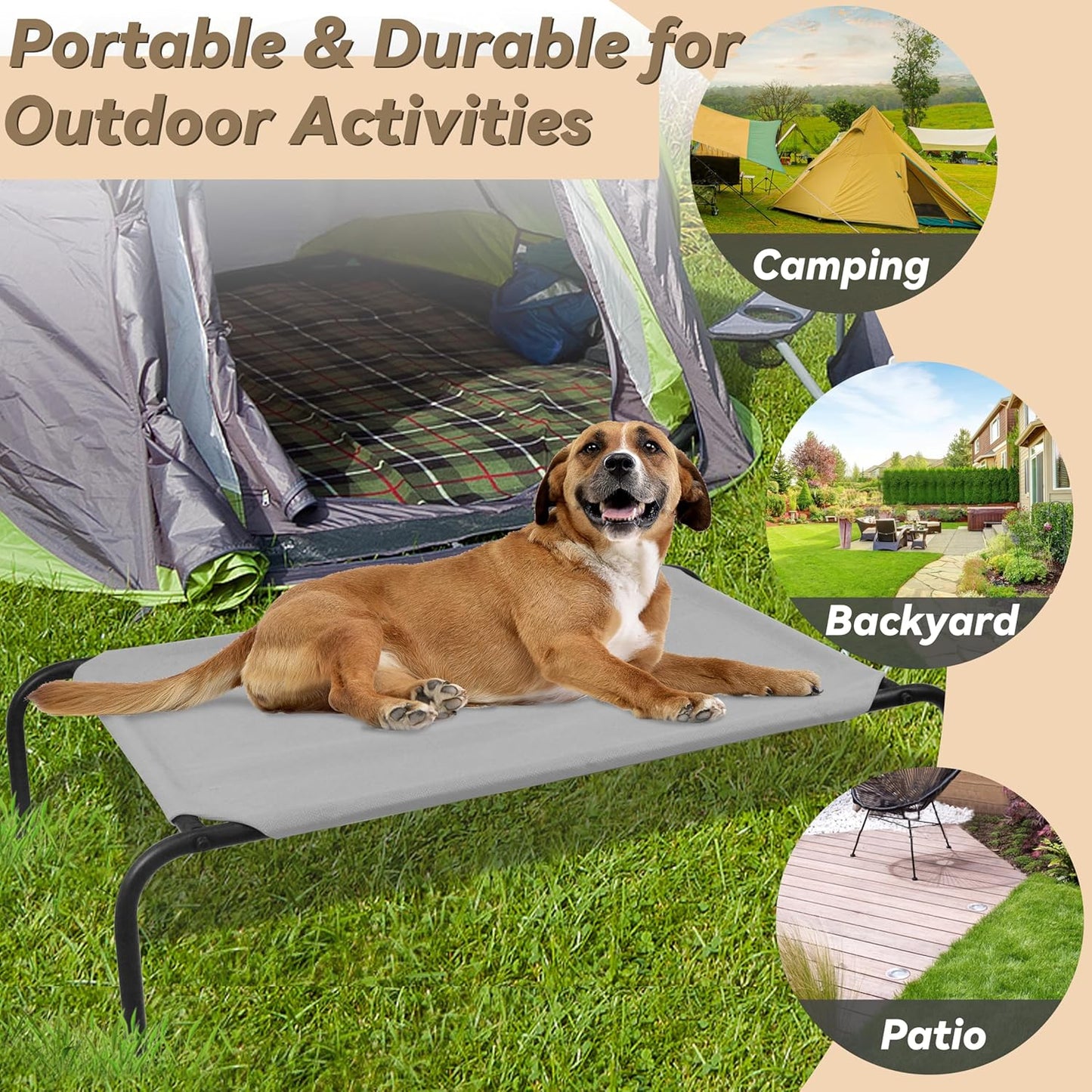 PHYEX Heavy Duty Steel-Framed Portable Elevated Pet Bed, Elevated Cooling Pet Cot, 43.5" L x 25.5" W x 7.8" H(M, Grey)