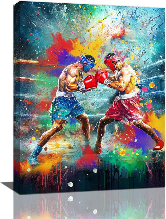 Boxing Wall Art Boxing Ring Fight Poster Pictures Wall Decor Graffiti Sports Workout Canvas Prints Banksy Painting Framed Modern Artwork for Gym Bathroom Bedroom Living Room Office 12"x16"
