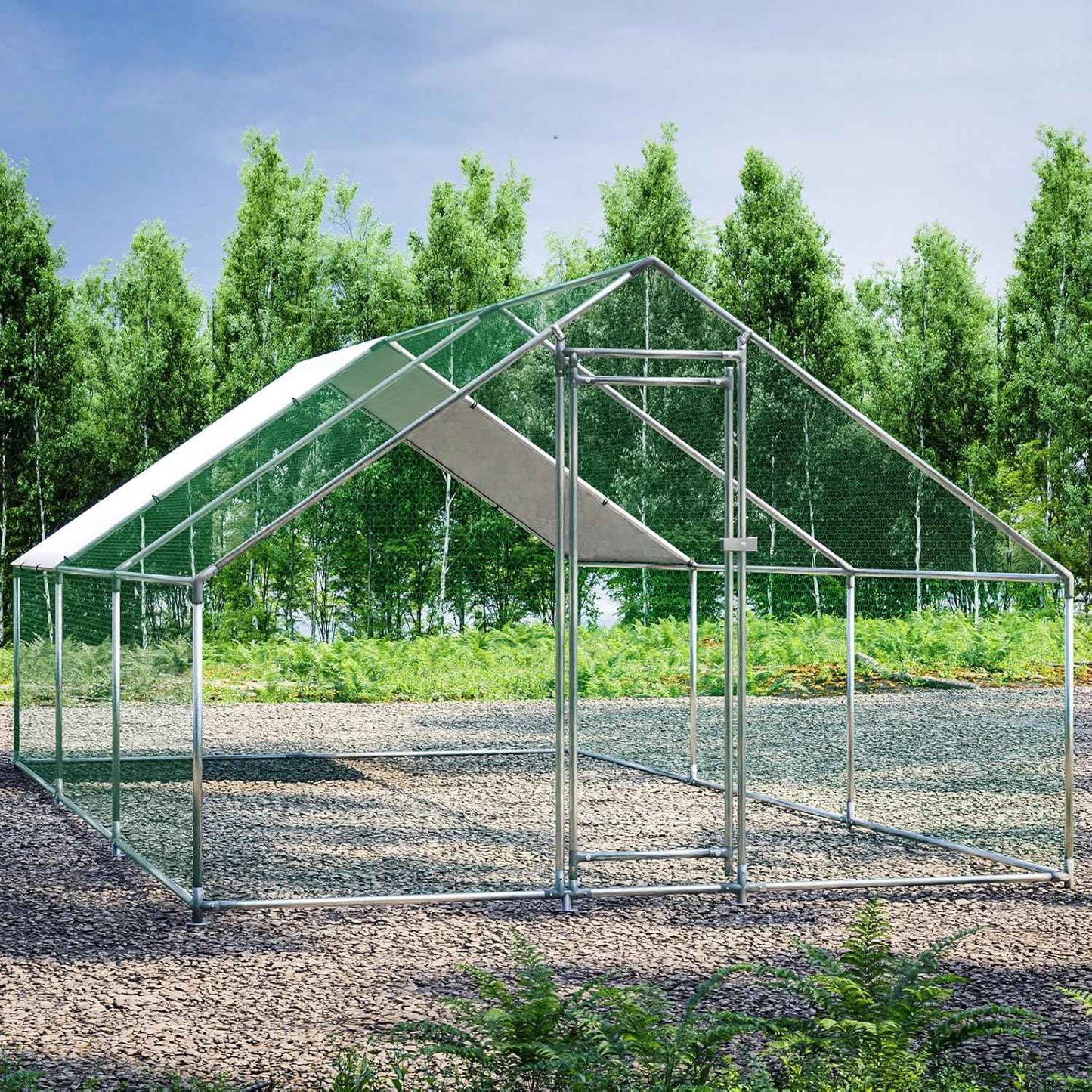 HEYTOWN Large Metal Chicken Coop Chicken Pen Walk-in Poultry Cage with Water-Resident and Anti-UV Cover Chicken Runs for Yard with Cover Duck Rabbit Dog House Outdoor