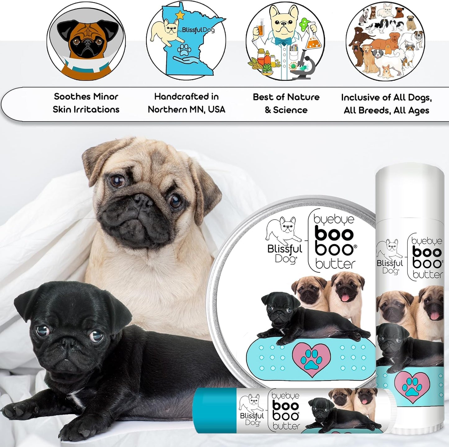 The Blissful Dog 4 oz TIN Pug Booboo Butter
