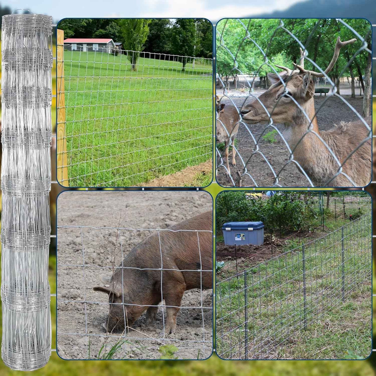 Livestock Fence, 4Ft x 328Ft Galvanized Wire Fencing, Cattle Farm Fence, Heavy Zinc Coated Deer Goat Cattle Fence for Farm Yard Livestock Protection
