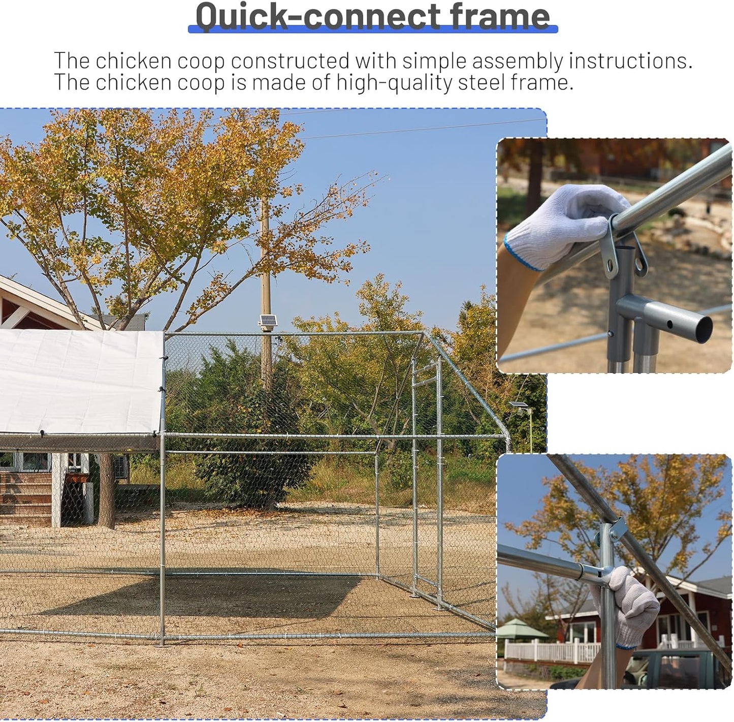 HEYTOWN Large Metal Chicken Coop Chicken Pen Walk-in Poultry Cage with Water-Resident and Anti-UV Cover Chicken Runs for Yard with Cover Duck Rabbit Dog House Outdoor