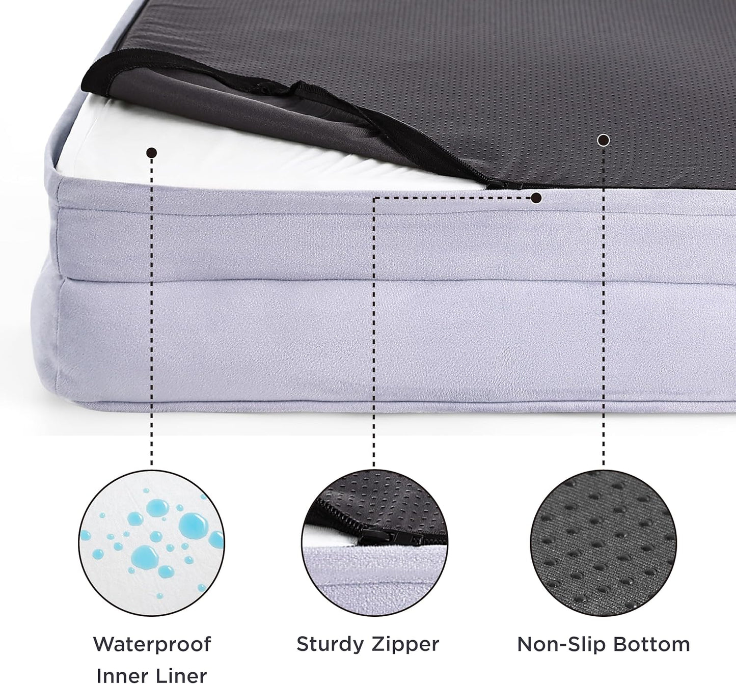 Bedsure L Plus Orthopedic Dog Bed for Large Dogs - Washable Dog Cat Bed Waterproof, L Plus Big Comfort Dogs Couch Sofa with Washable Removable Cover, Pet Bed with Nonskid Bottom, Lavender, 38"