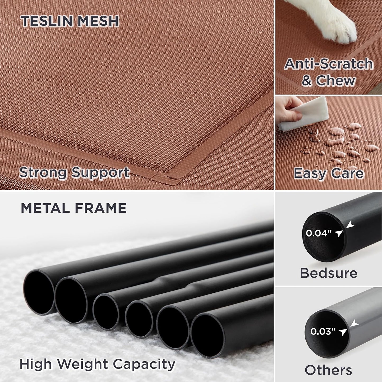 Bedsure Outdoor Elevated XL Dog Bed, Portable Indoor & Outdoor Cooling Raised Cot Pet Hammock Bed with Skid-Resistant Feet, Frame with Breathable Mesh, Terracotta, 54 inches