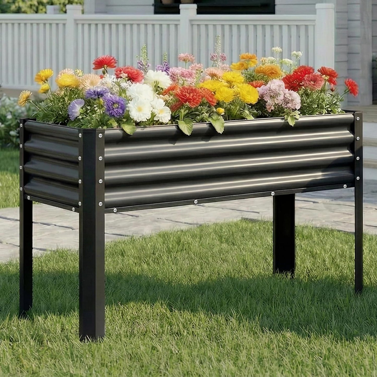 Galvanized Raised Garden Bed with Legs, 43×24×32in Large Metal Elevated Raised Planter Box with Drainage Holes for Backyard, Patio, Balcony, 400lb Capacity,Black