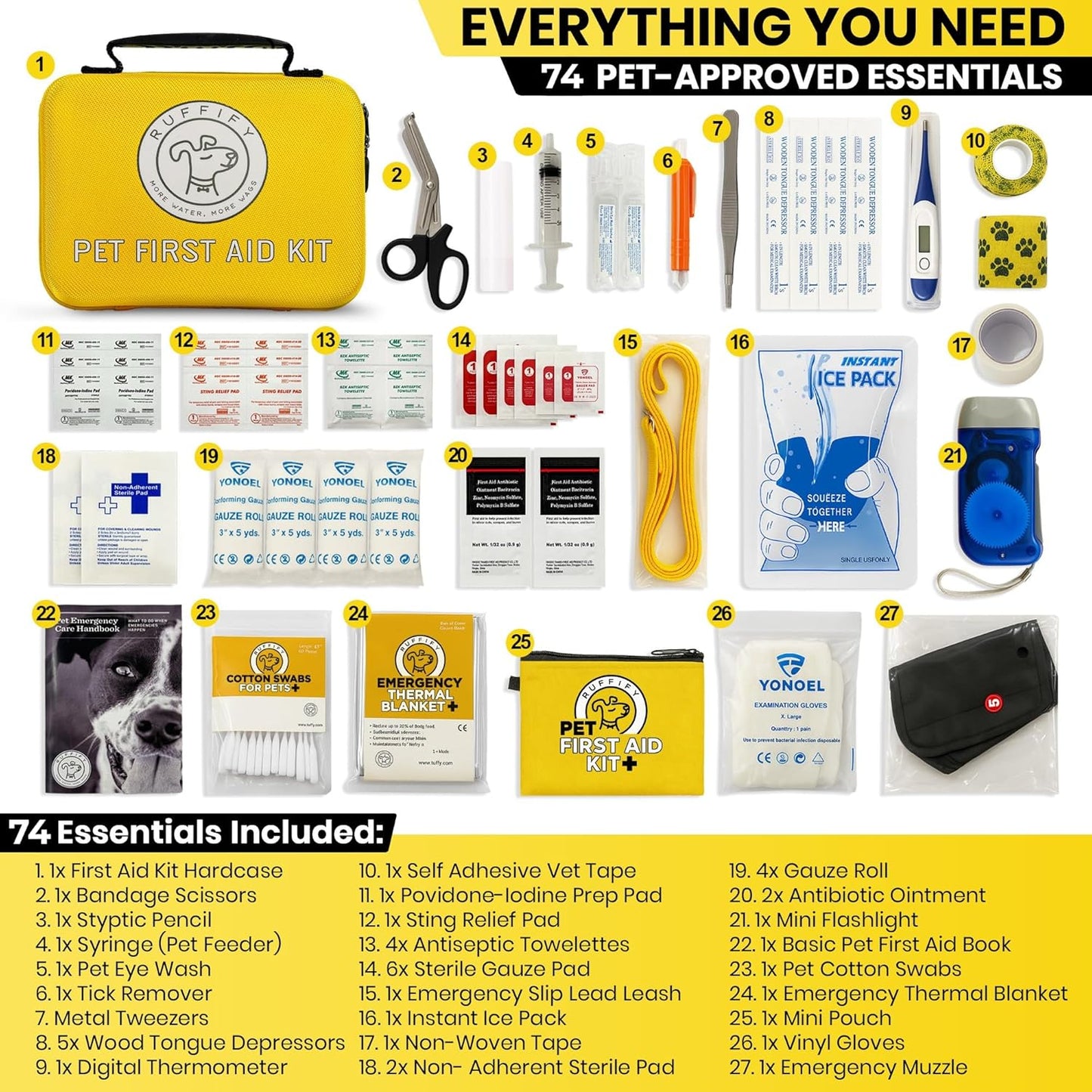 Dog and Cat First Aid Kit – Vet Approved, 74 Essential Items Pet Emergency Kit Accessories for Car, Travel, Hunting, Hiking & Camping Gear with Mini Pouch for Home, Office & Outdoor Adventures