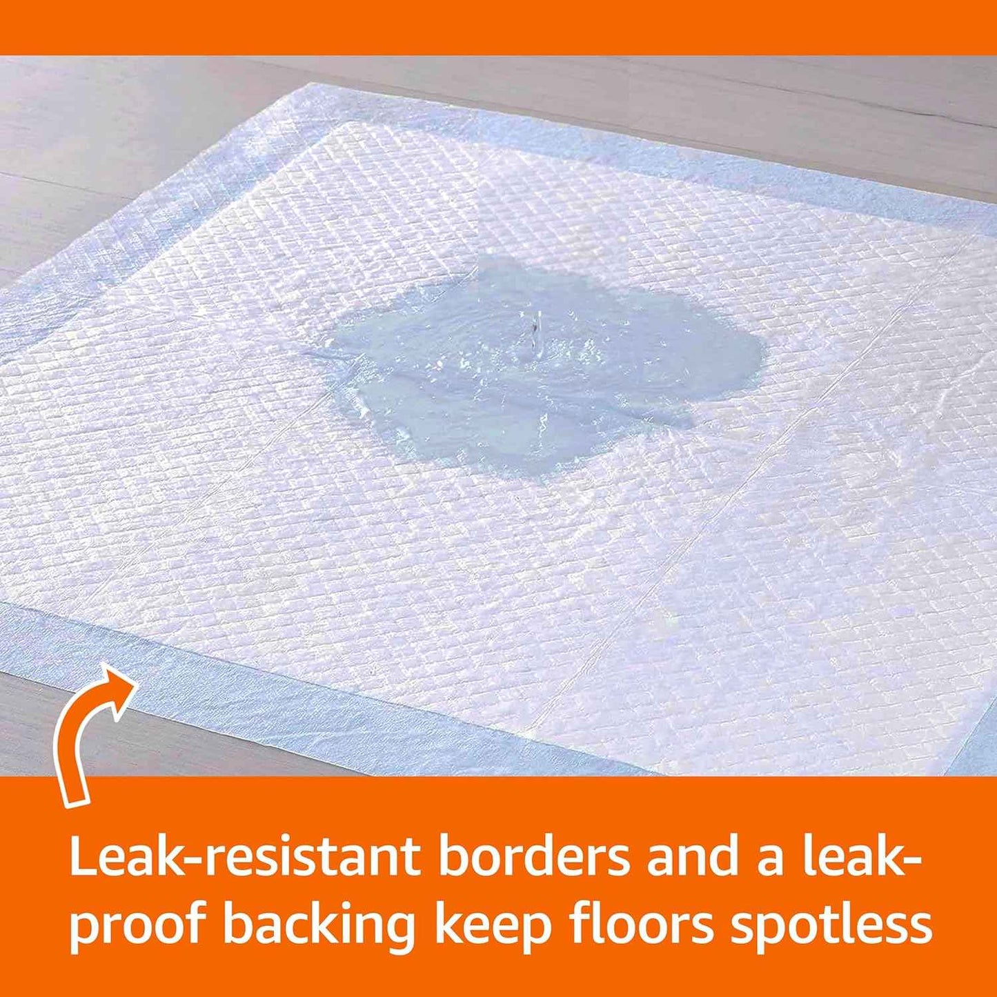 Amazon Basics Heavy Duty Dog and Puppy Pee Pads, 5-Layer Leak-Proof Ultra Absorbent, Quick-Dry Surface, Potty Training, Regular (24x23"), 50 Count, Blue & White