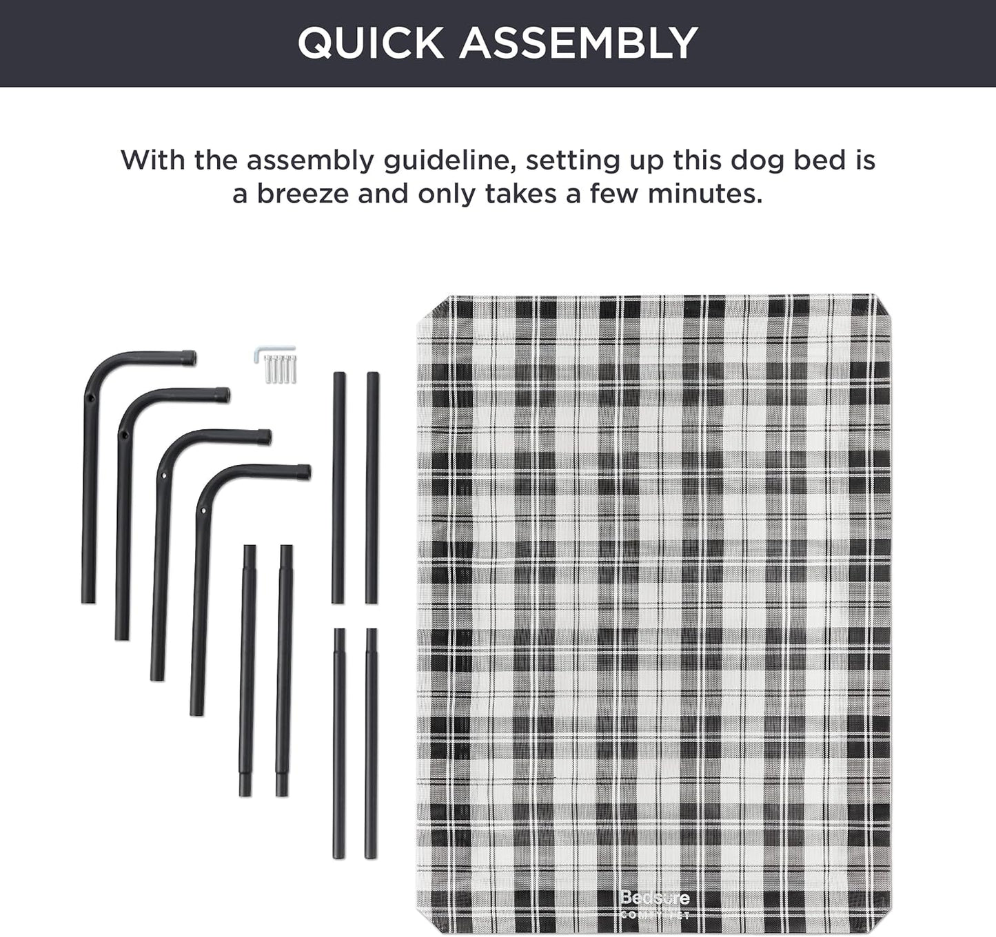 Bedsure Outdoor Elevated Dog Bed Large Sized Dog, Portable Indoor & Outdoor Cooling Raised Cot Pet Hammock Bed with Skid-Resistant Feet, Frame with Breathable Mesh, Checkered White, 49 inches