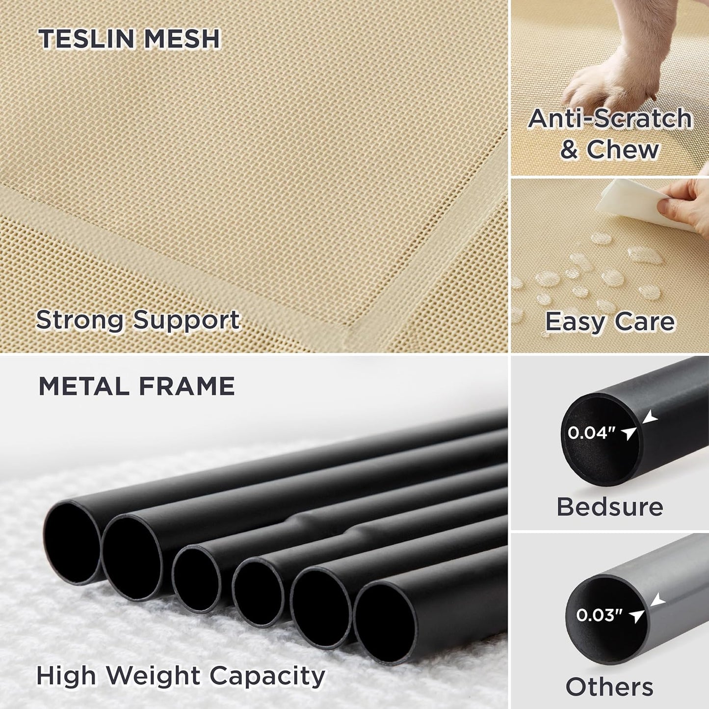 Bedsure Outdoor Elevated Dog Bed Large Sized Dog, Portable Indoor & Outdoor Cooling Raised Cot Pet Hammock Bed with Skid-Resistant Feet, Frame with Breathable Mesh, Khaki, 49 inches