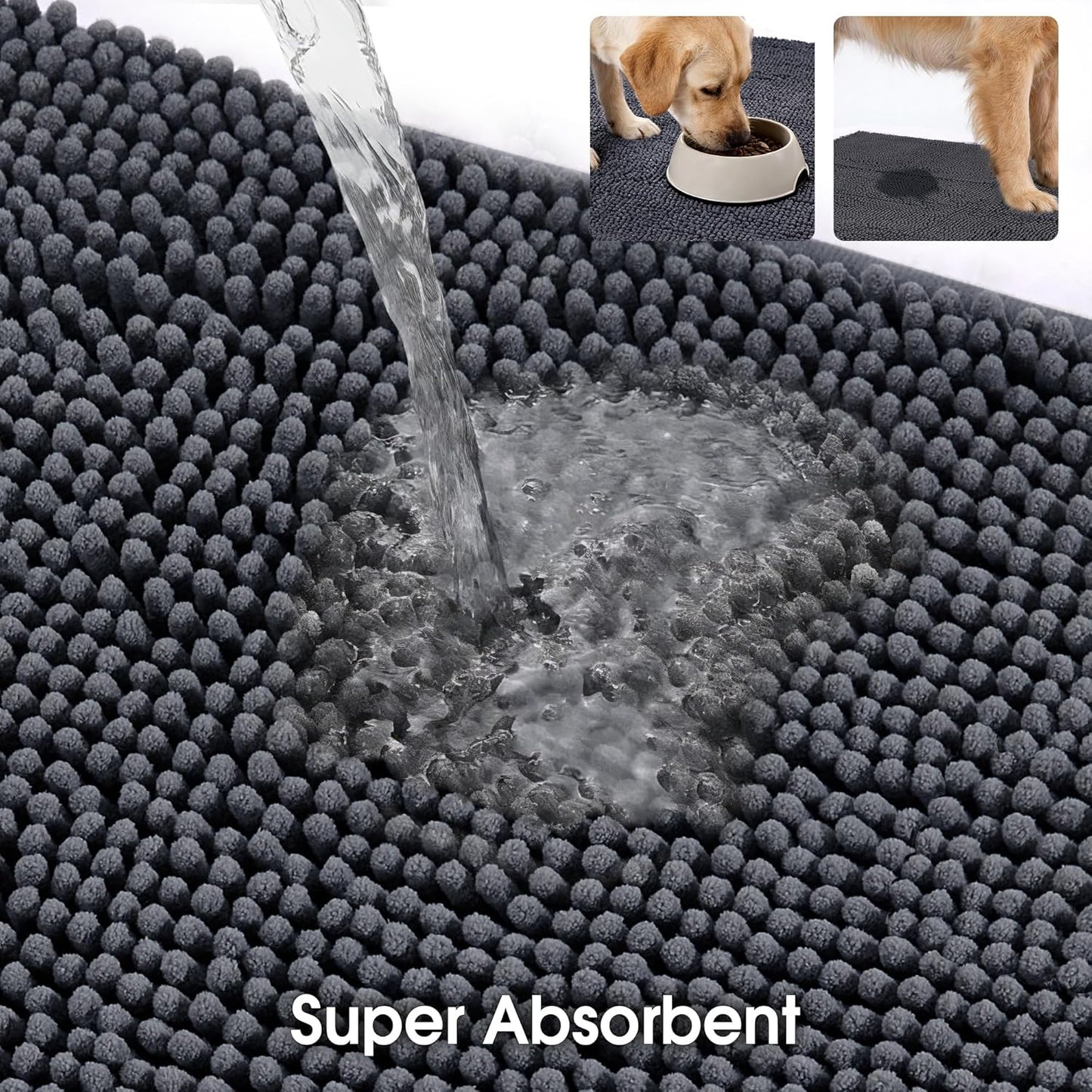 Super Absorbent Dog Door Mat for Muddy Paws, 72"x24" Dirt Trapper Non-Slip Chenille Mat for Mud Dogs, Machine Washable Quick Dry Indoor Entryway Rug,Dark Grey