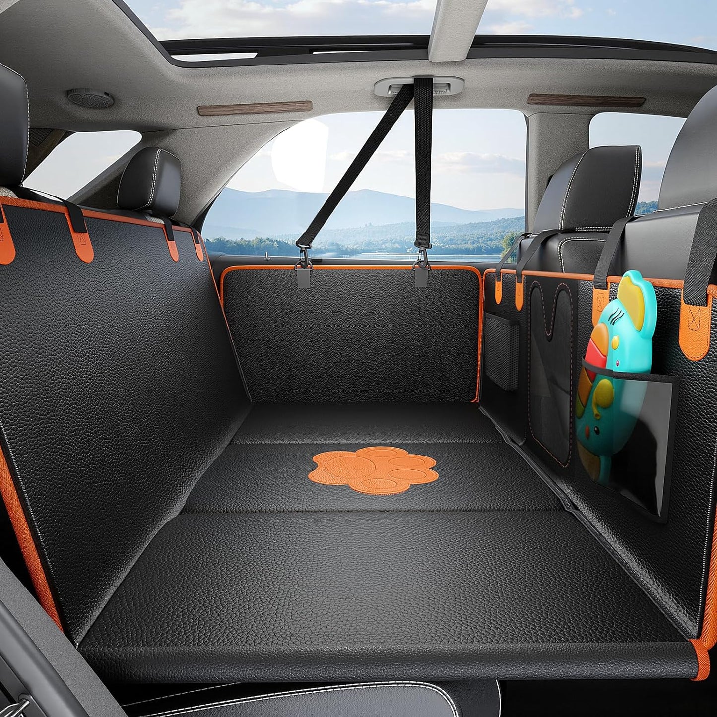 Back Seat Cover for Dogs,Upgraded PU Leather Dog Car Cover for Back Seat with Hard Bottom Holds 400lbs,Waterproof Seat Protector Dog Hammock for Car, Universal Fits SUV Small Truck