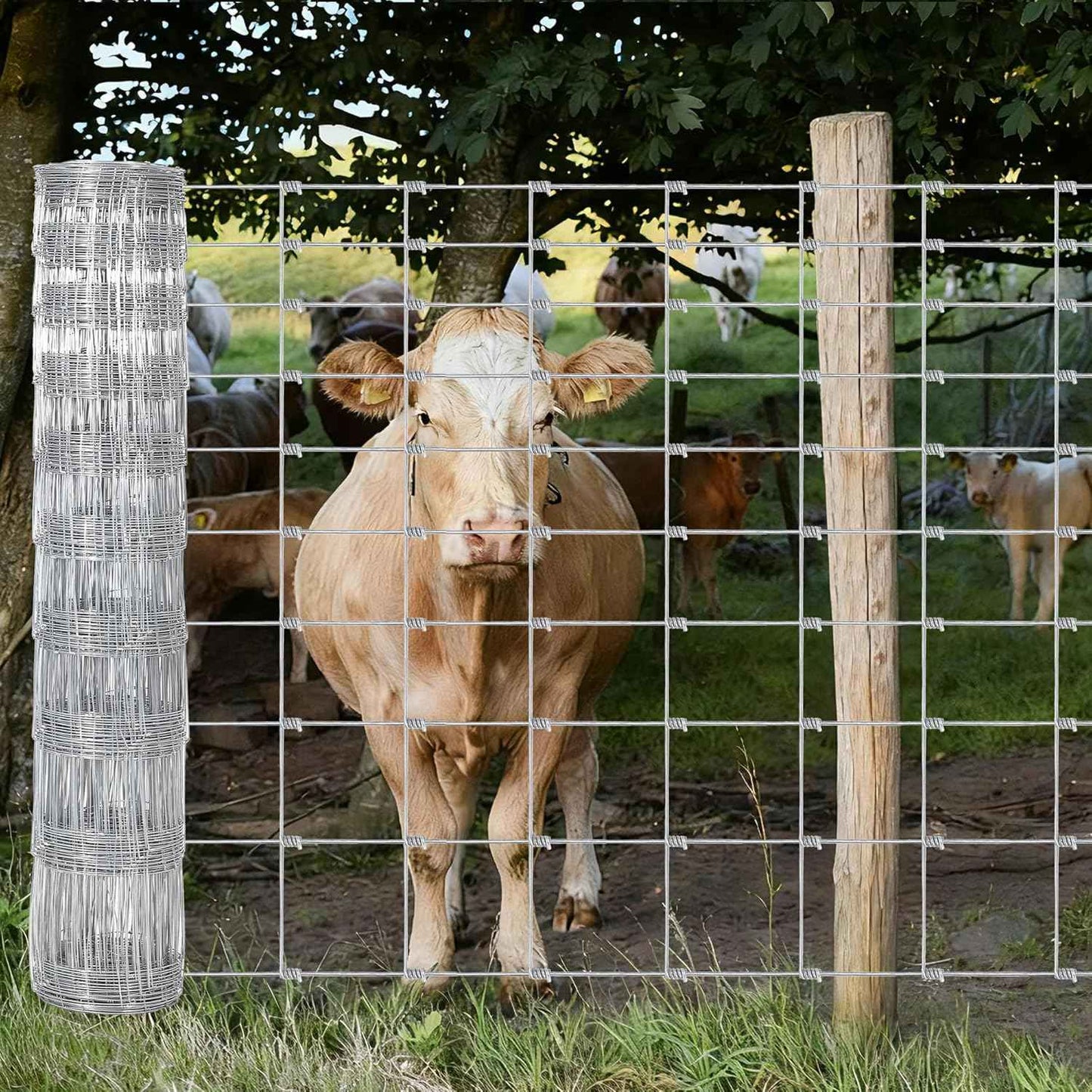 Livestock Fence, 4Ft x 328Ft Galvanized Wire Fencing, Cattle Farm Fence, Heavy Zinc Coated Deer Goat Cattle Fence for Farm Yard Livestock Protection