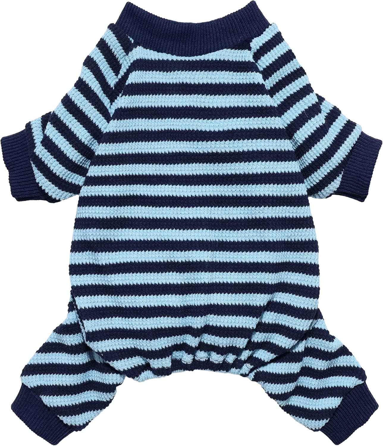 Fitwarm Blue and White Striped Dog Pajamas, Waffle Dog Clothes for Small Dogs Girl Boy, Puppy Onesie with Feet, Pet Cat Outfit, Large