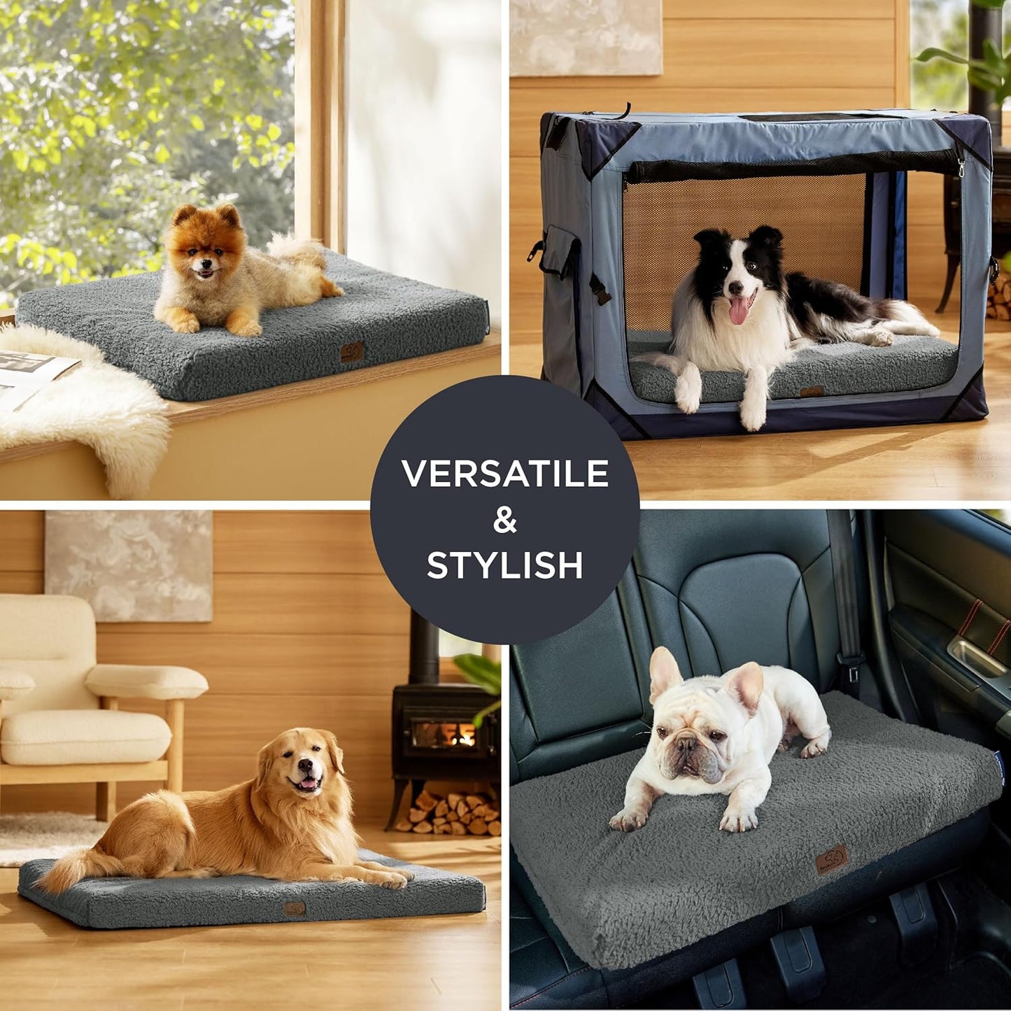 Bedsure Self Warming Dog Bed for Medium Dogs - Orthopedic Waterproof Puppy Beds with Removable Washable Cover, Egg Crate Foam Pet Mat, Suitable for Pet Up to 35 lbs
