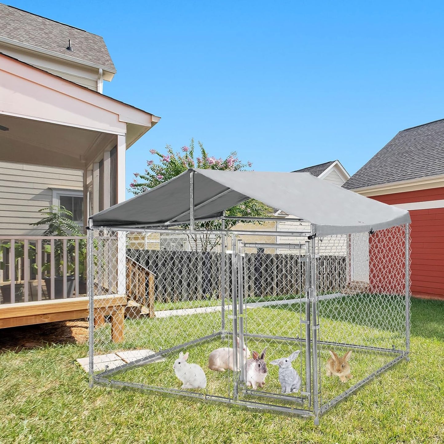 6x6FT Heavy Duty Outdoor Dog Kennel,Heavy Duty Dog Cage with Roof, Outdoor Dog Kennel, Dog Playpen Outdoor,Covered Dog Outside Kennel,Water-Resistant Canopy, for Medium and Large Dogs