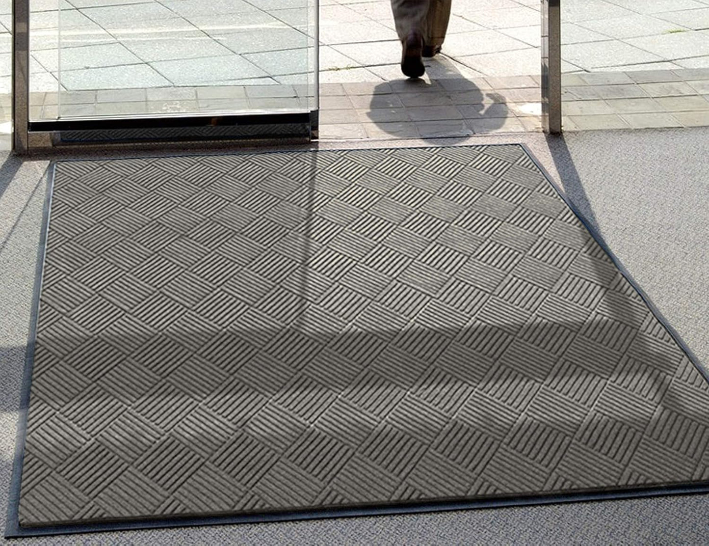 M+A Matting WaterHog Diamond | Commercial-Grade Entrance Mat with Rubber Border – Indoor/Outdoor, Quick Drying, Stain Resistant Door Mat (Grey, 4' x 8')