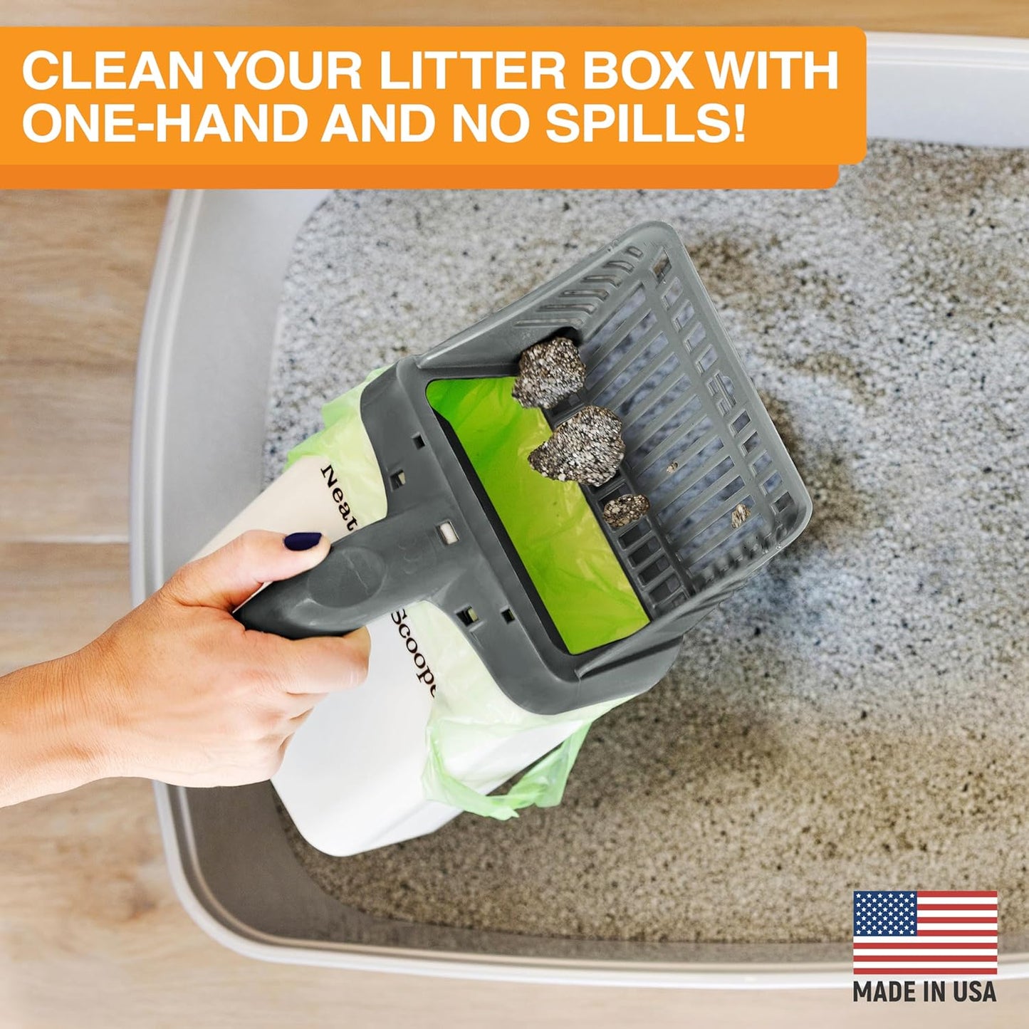 Neater Pet Brands Neater Scooper Standard Cat Litter Scoop, 60 Refill Bags – Mess-Free Cat Litter Scooper with Bag, Spill-Proof Kitty Box Sifter, Bin Doubles as Scoop Holder, For Single-Cat Households