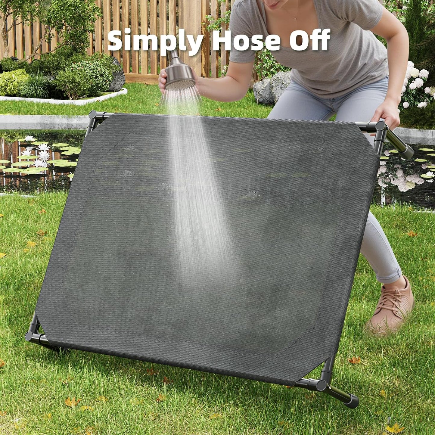 Simple Trending Raised Dog Bed for Large Dogs, Cooling Elevated Dog Bed, Breathable Pet Cot Bed, 42" x 31", Black