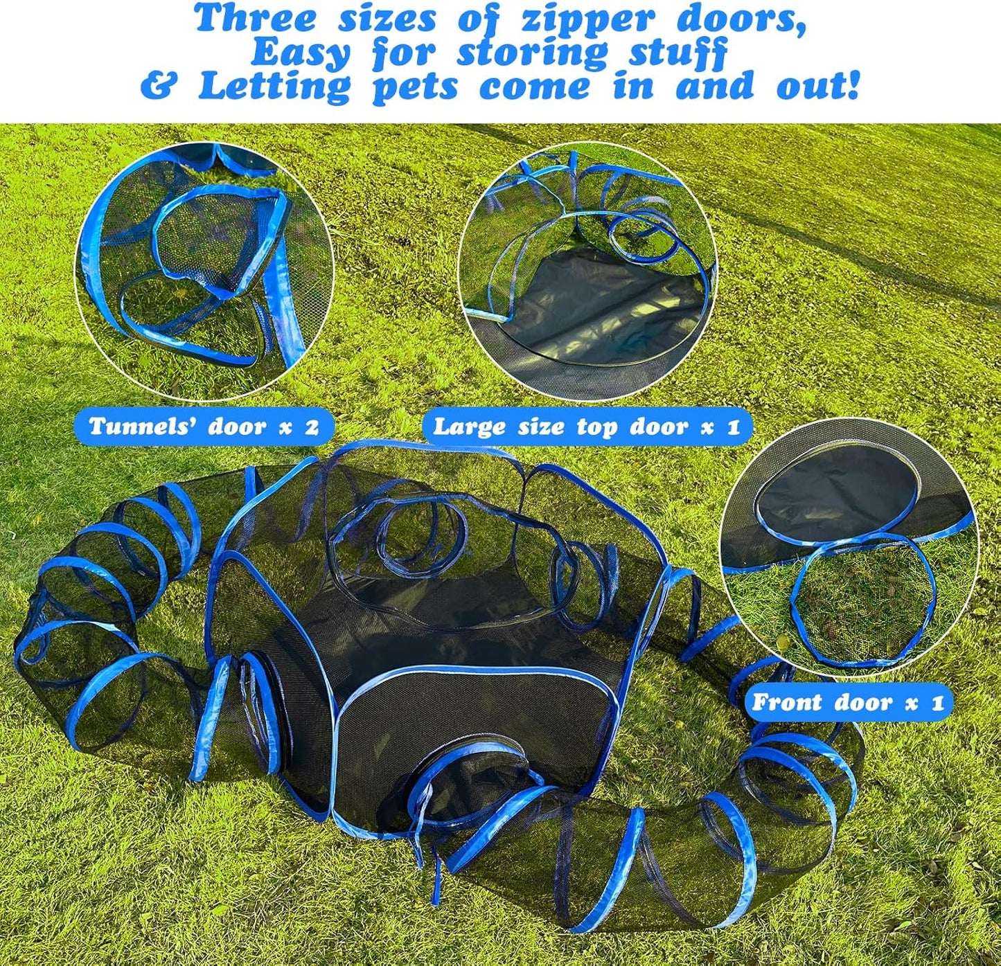 Outdoor Cat Enclosures Playground with 2 Circle Playpen Tunnels Catio, Outside House Include Portable Tent for Cats, Kitty and Small Animals - Indoor Outdoor Fence with Top Cover