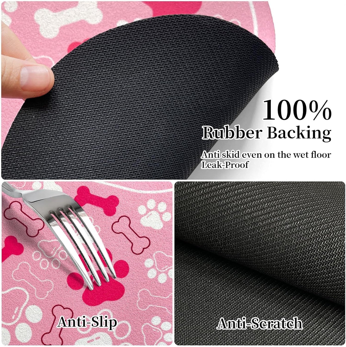 Dog & Cat Food Mat Bone Shaped Pet Feeding Mat Quick Absorb Water Bowl Placemat with Rubber Backing Indoor Floor Stain Resistant Pet Accessory Supplies (Light Pink Small, 12x18 Inches)