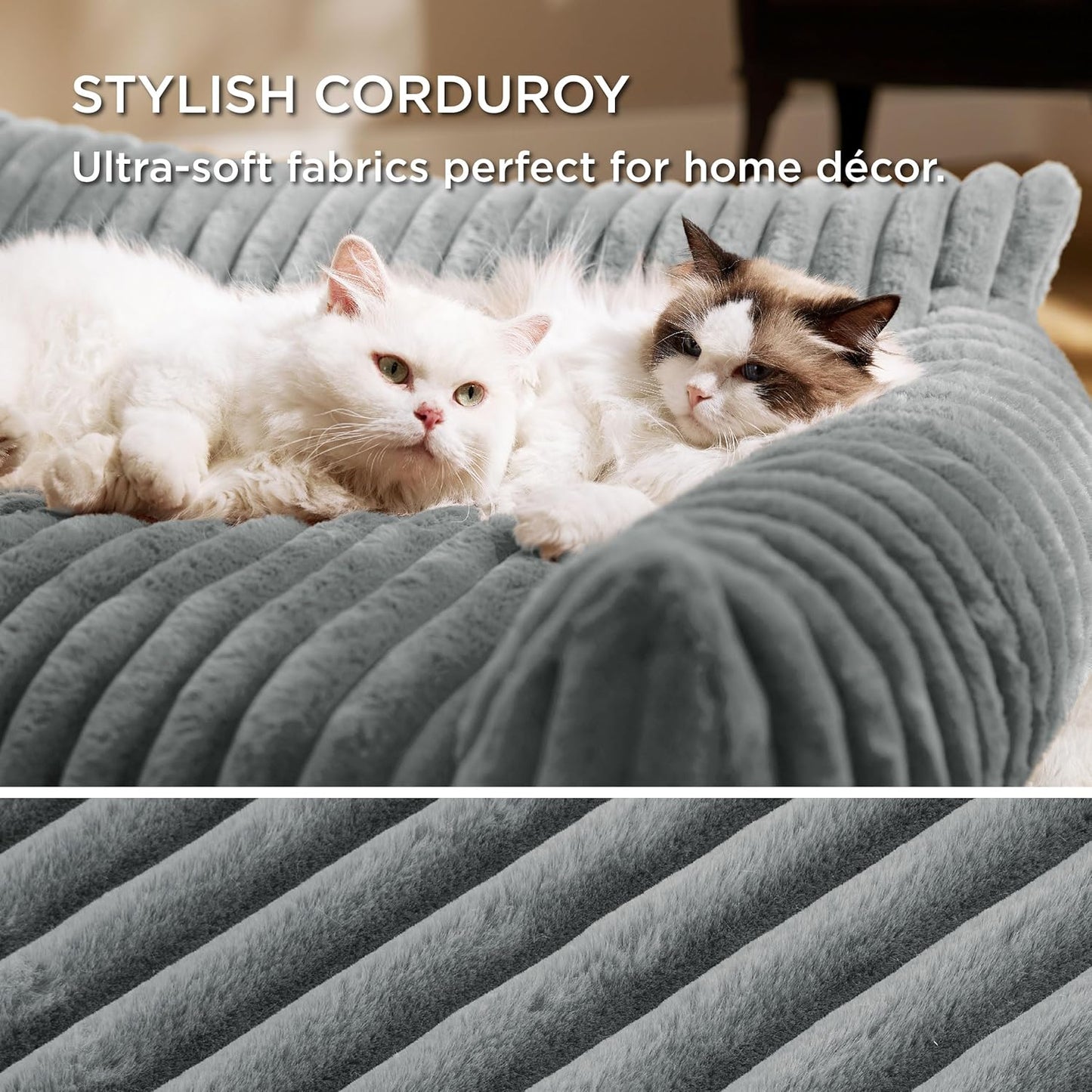 Bedsure Cute Dog Couch for Pets - Fluffy Dog Sofa with Premium Soft Corduroy Fleece, Small Dogs Couch Bed with Washable Cover, Supportive Pet Sofa Bed for Medium Large Dogs, 36inch, Warm Grey