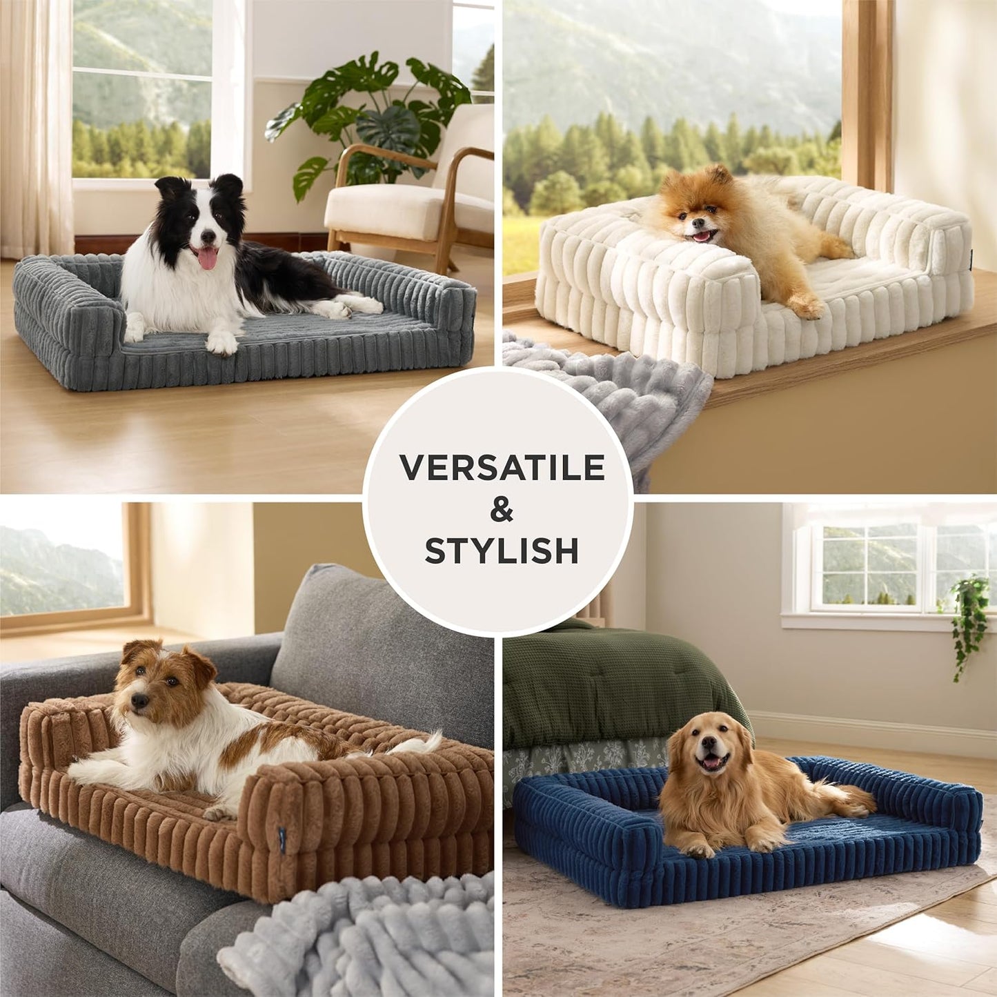 Bedsure Orthopedic Dog Bed for Small Dogs, Waterproof Memory Foam Small Pet Beds with Sides, Non-Slip Bottom and Egg-Crate Foam Medium Dog Couch Sofa with Washable Removable Corduroy Cover, Cream