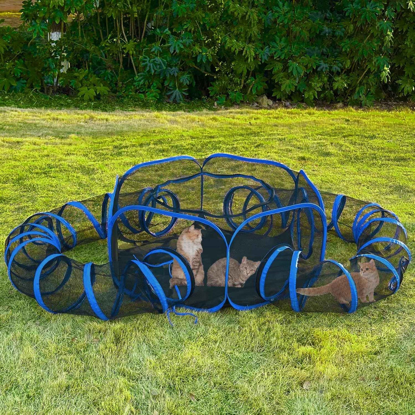 Outdoor Cat Enclosures Playground with 2 Circle Playpen Tunnels Catio, Outside House Include Portable Tent for Cats, Kitty and Small Animals - Indoor Outdoor Fence with Top Cover